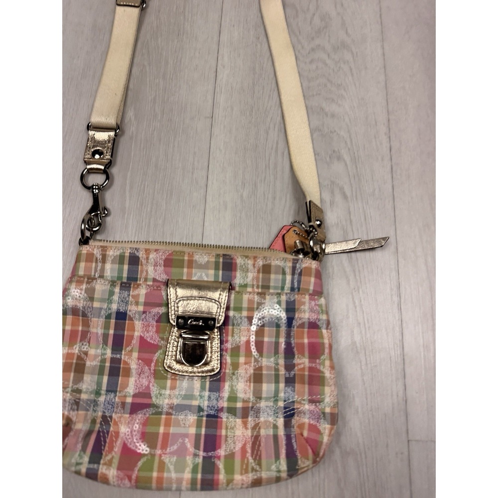 Coach Poppy Madras Plaid Sequin Crossbody Bag Multicolor Y2K Metallic - Picture 2 of 7